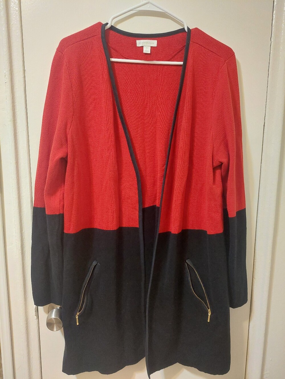 Charter Club Women’s Red Black Open Front Cardigan Size L
